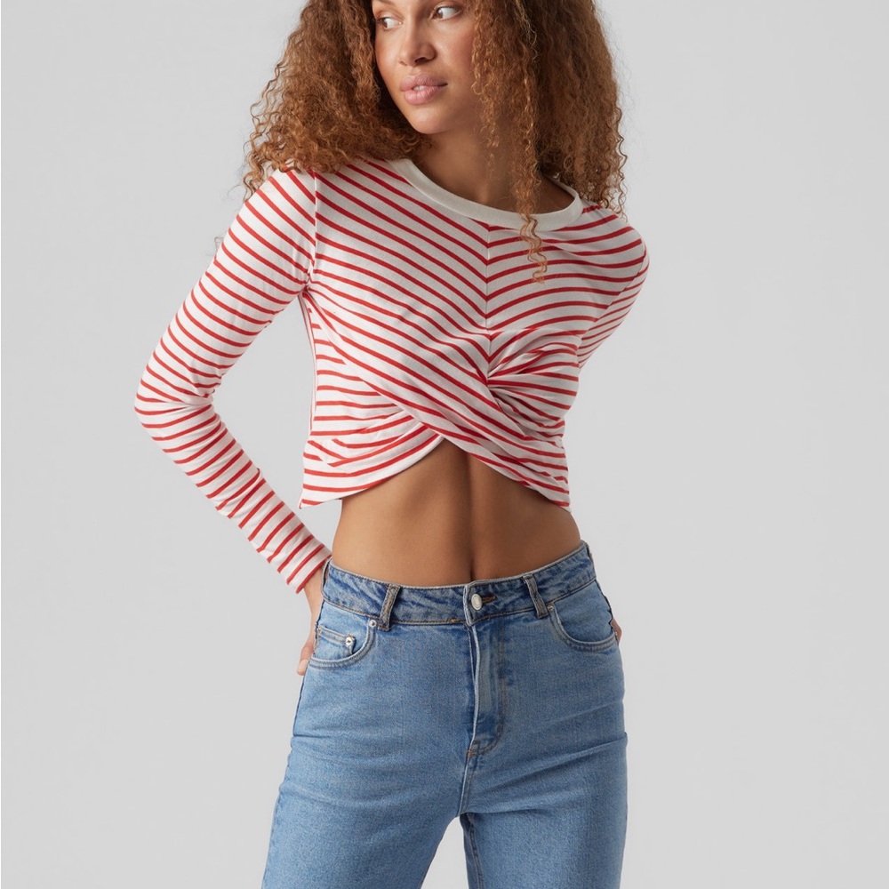 Vero Moda Red and White Striped Crop Top